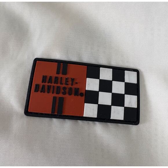 Harley-Davidson Y2K Racing Bomber Jacket M Checkered Logo Patch Flag USA White - Picture 3 of 14